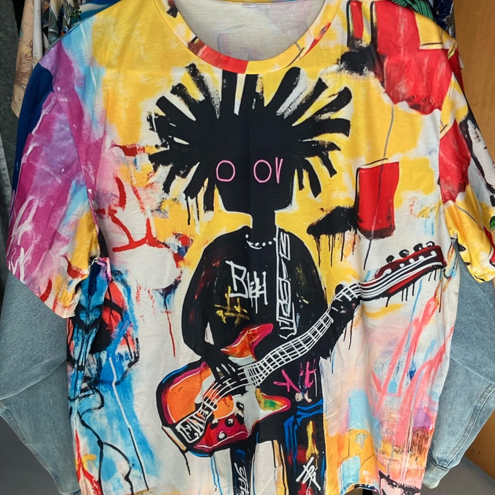 Graphic Guitar Musician T-Shirt in Multicolor